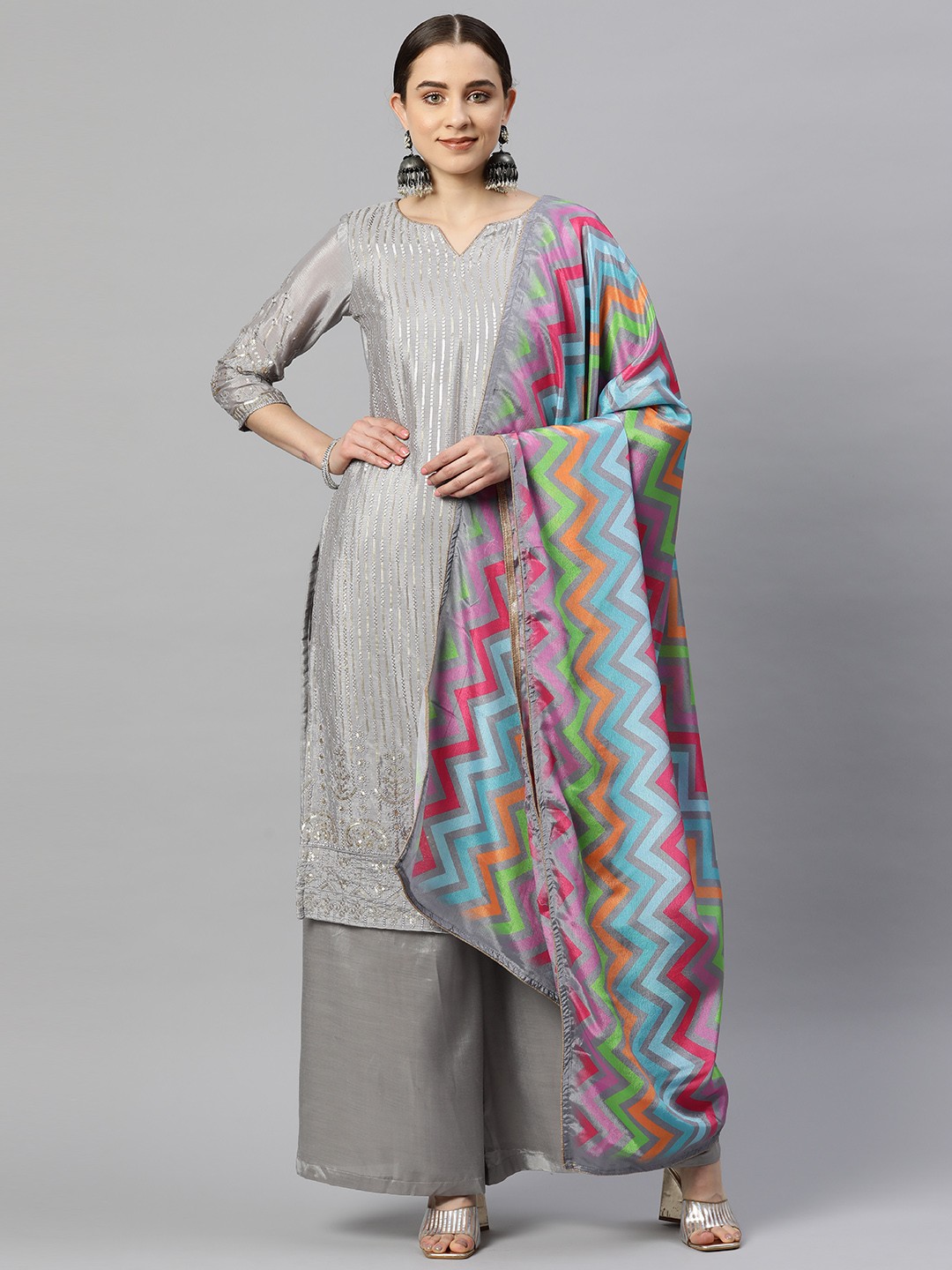 

Readiprint Fashions Embroidered Semi-Stitched Dress Material, Grey