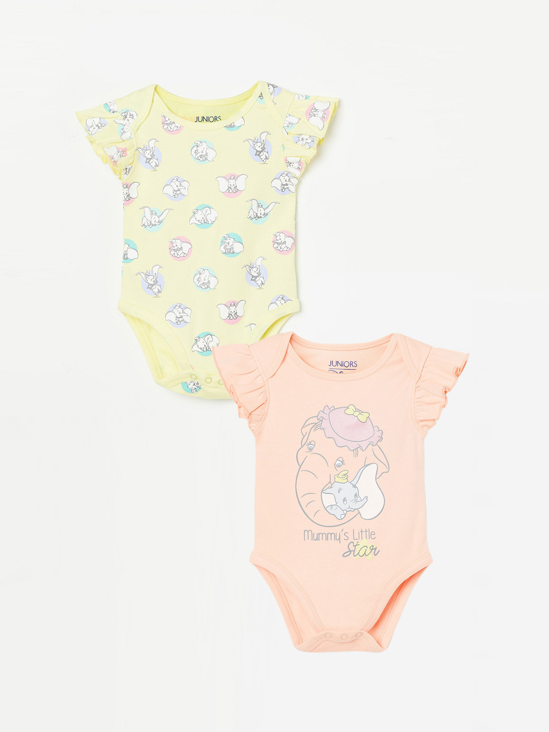 

Juniors by Lifestyle Infant Girls Pack Of 2 Printed Pure Cotton Bodysuit, Yellow