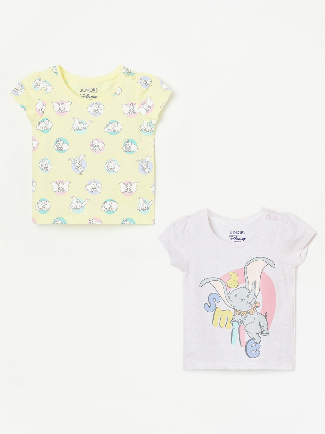 

Juniors by Lifestyle Girls Graphic Printed Pack Of 2 Puffed Sleeves Pure Cotton T-shirts, Yellow
