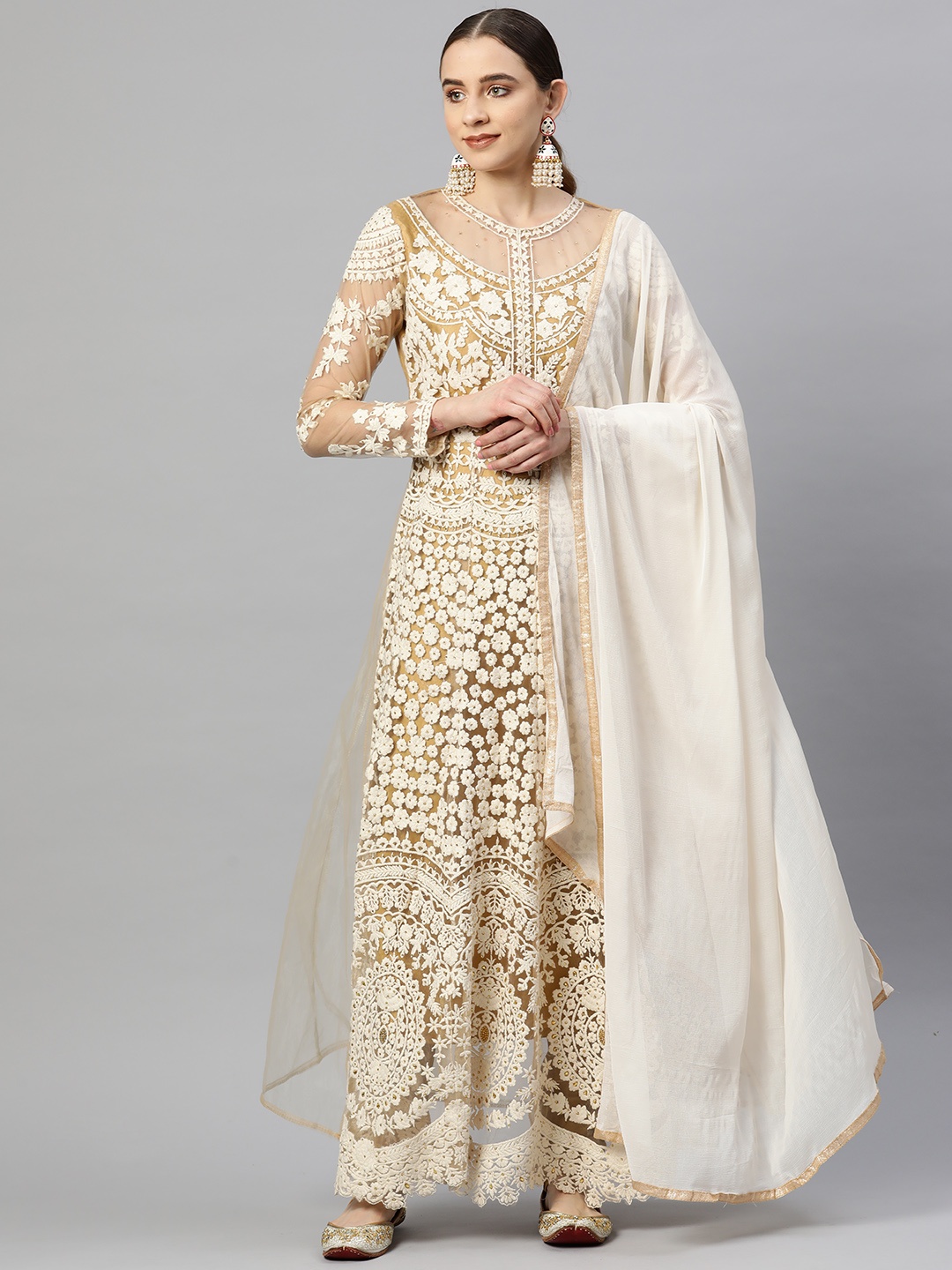 

Readiprint Fashions Embroidered Semi-Stitched Dress Material, Beige