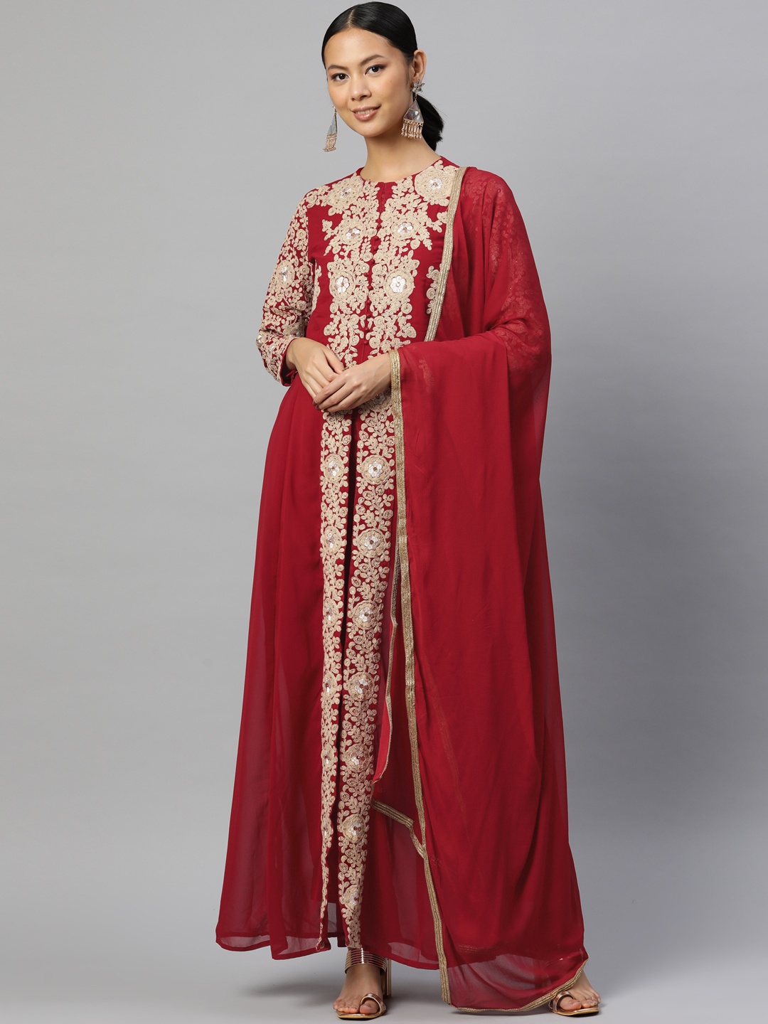 

Readiprint Fashions Embroidered Semi-Stitched Dress Material, Maroon