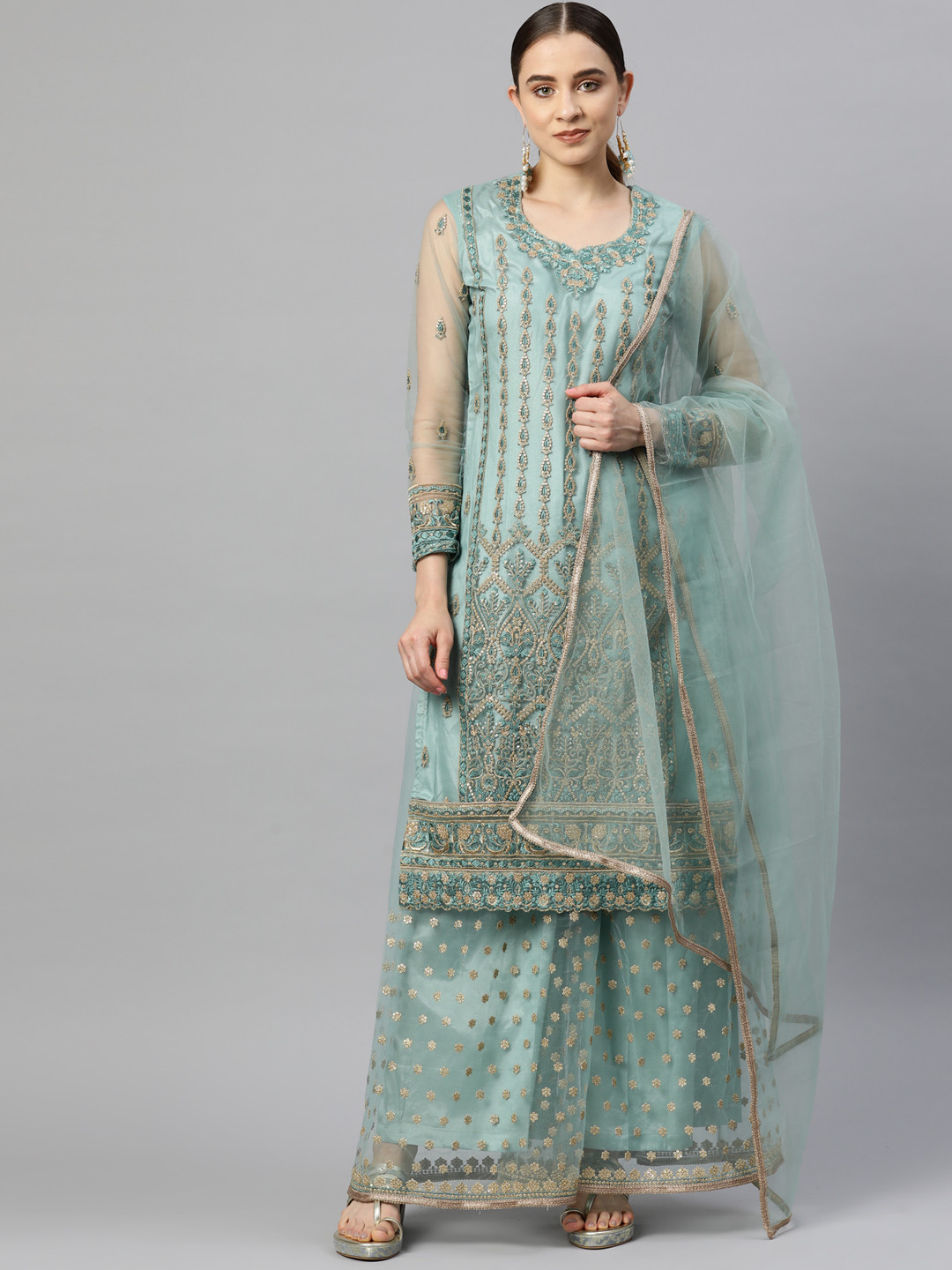 

Readiprint Fashions Embroidered Semi-Stitched Dress Material, Sea green