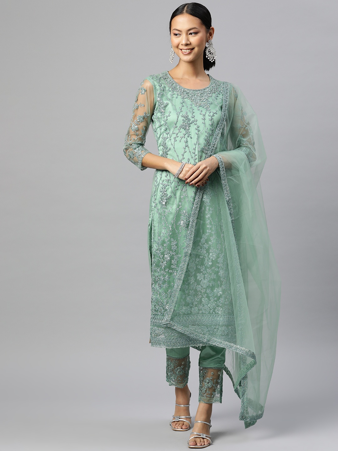 

Readiprint Fashions Embroidered Semi-Stitched Dress Material, Green