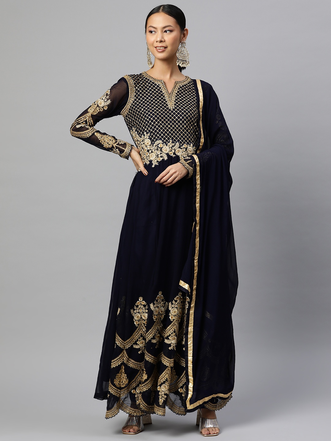 

Readiprint Fashions Embroidered Semi-Stitched Dress Material, Navy blue
