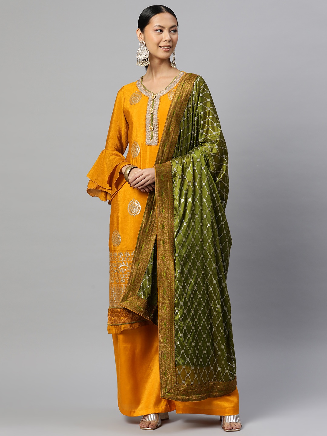 

Readiprint Fashions Embroidered Semi-Stitched Dress Material, Mustard