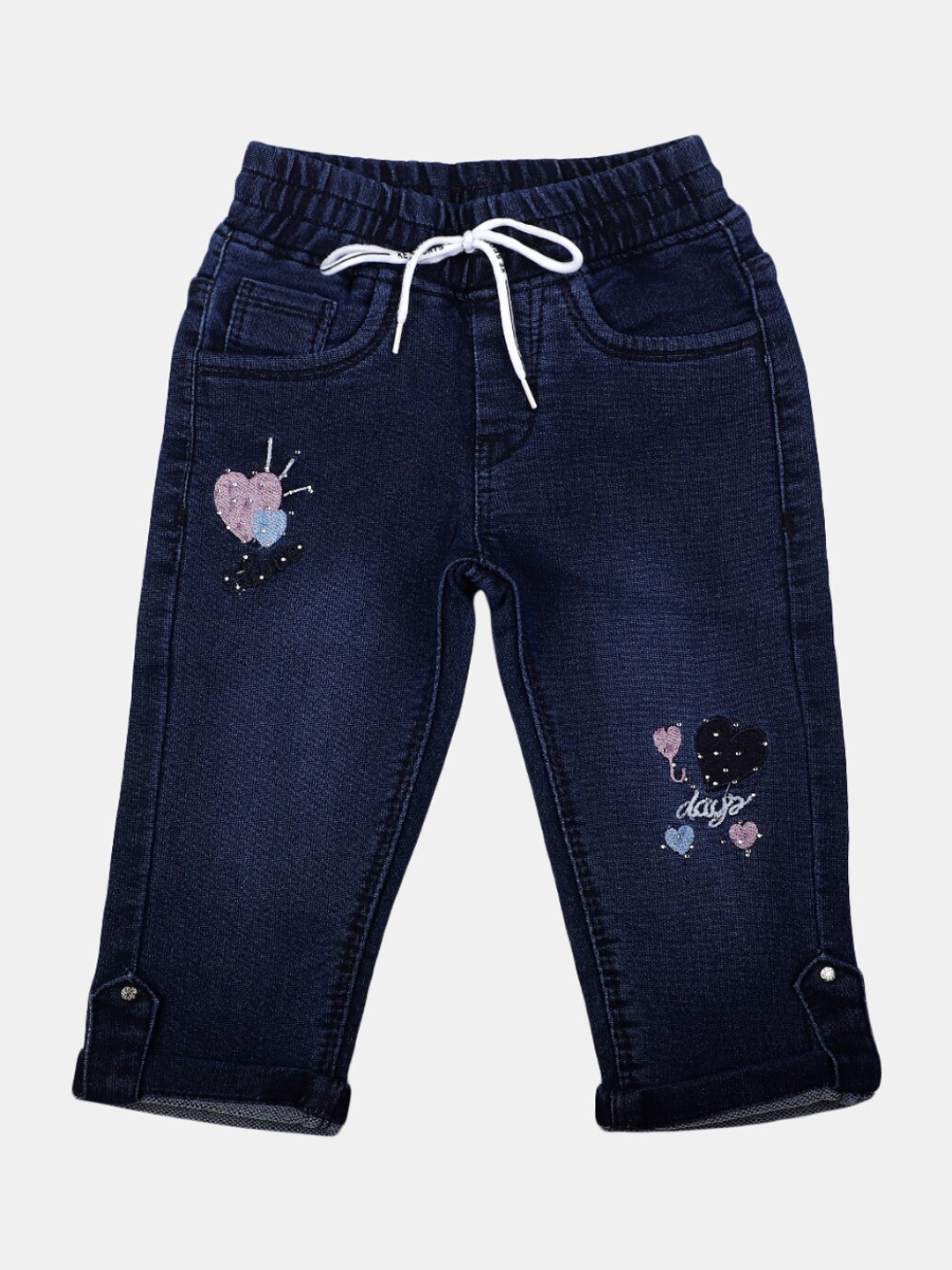 

V-Mart Girls Knee Length Mid Rise Denim Shorts, Blue