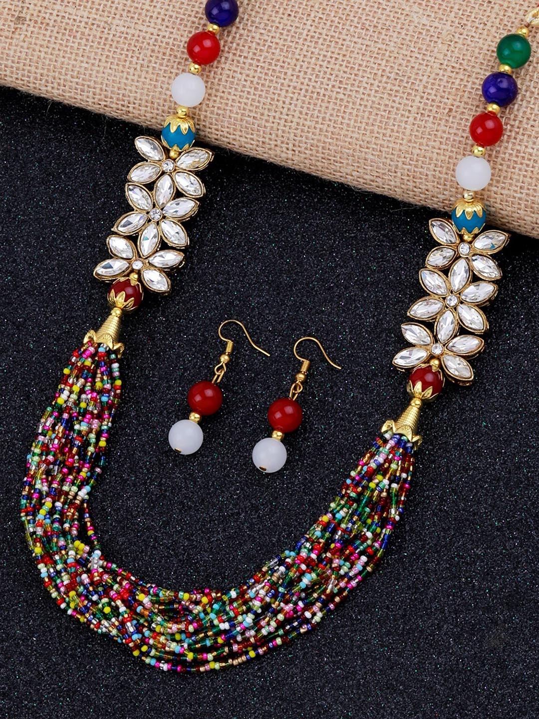 

Silver Shine Stone Studded & Beaded Jewellery Set, Blue