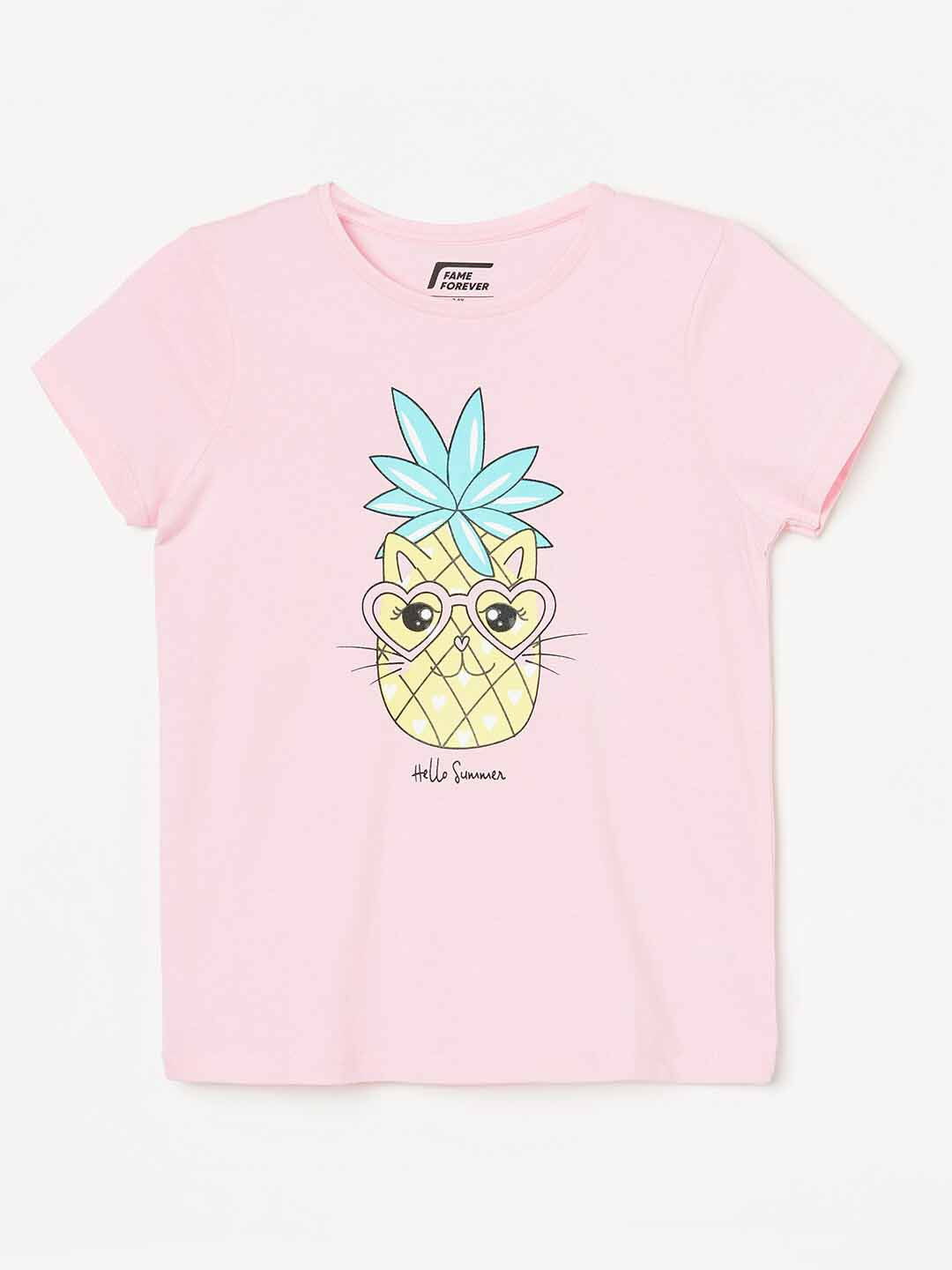 

Fame Forever by Lifestyle Girls Graphic Printed Round Neck Pure Cotton T-shirt, Pink