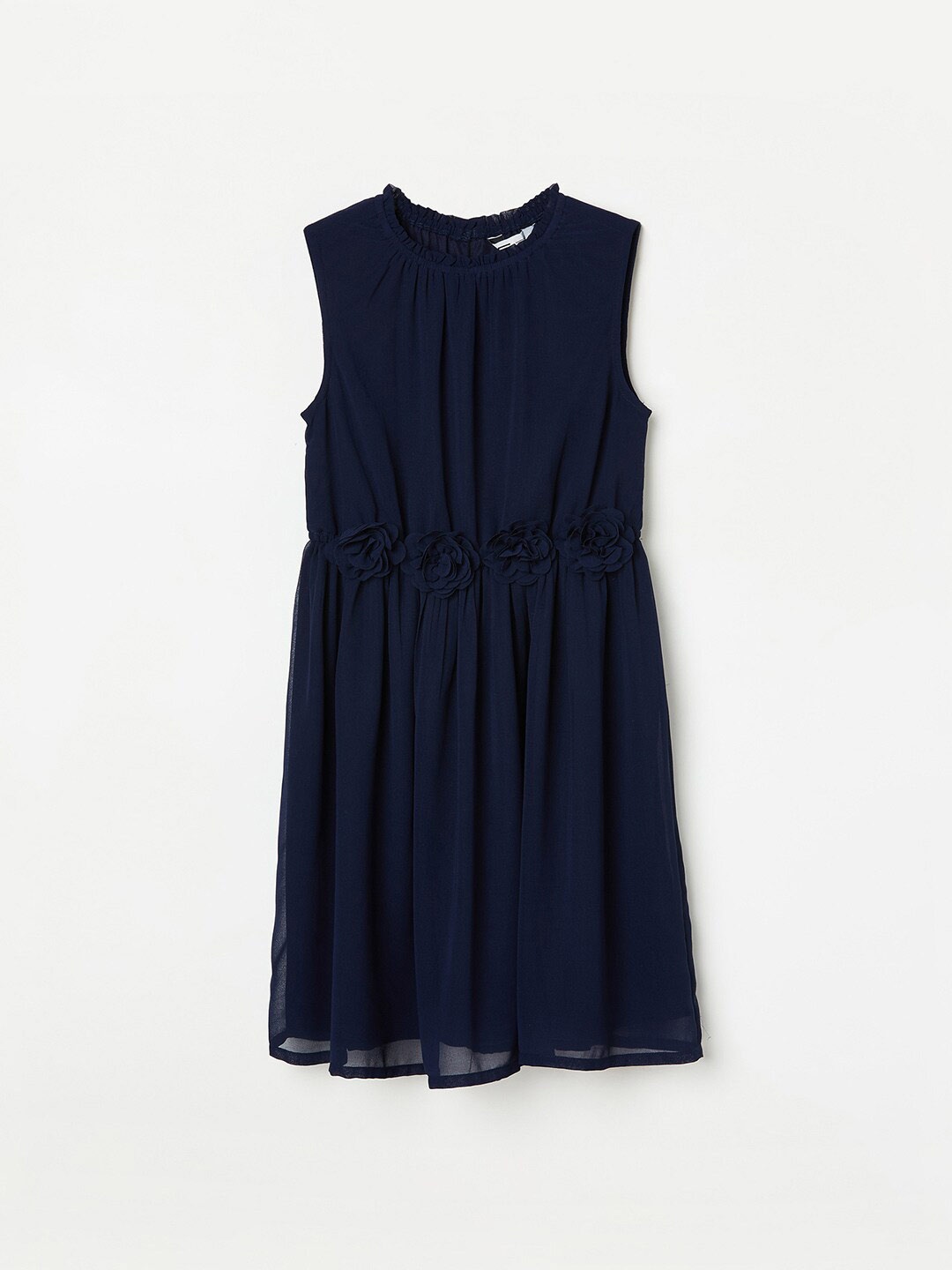 

Fame Forever by Lifestyle Girls Round Neck Gathered Fit & Flare Dress, Navy blue