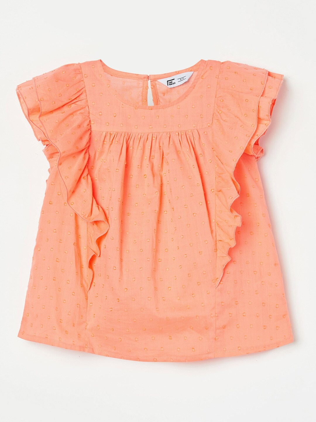 

Fame Forever by Lifestyle Coral Self Design Flutter Sleeve Pure Cotton Top