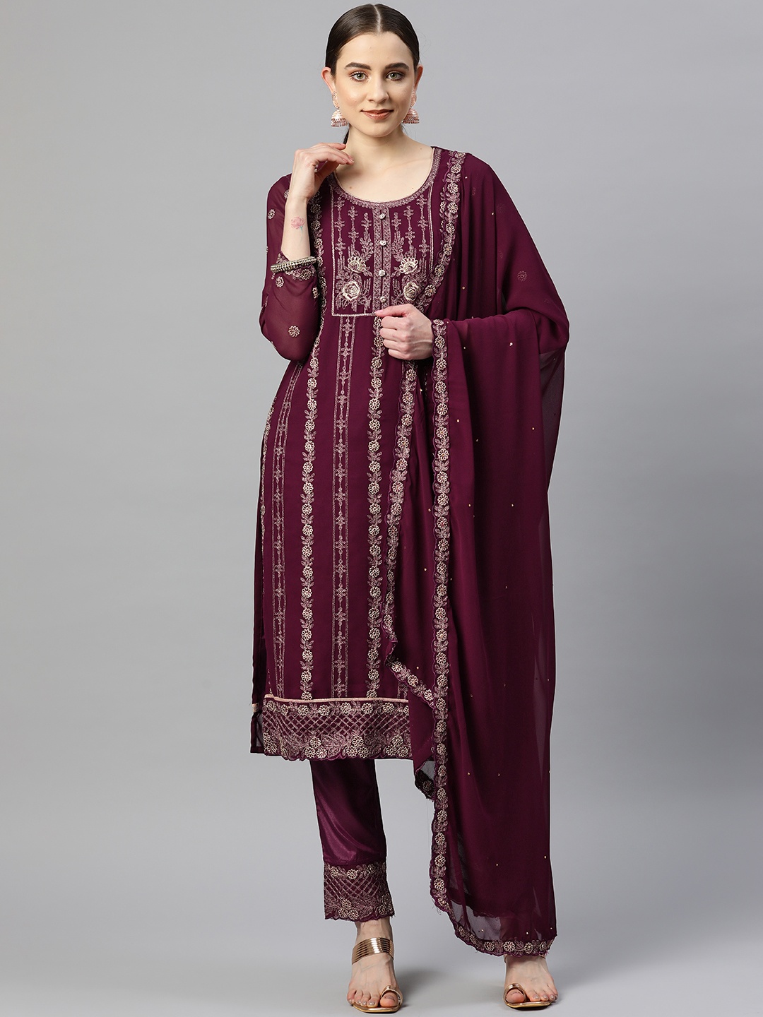 

Readiprint Fashions Embroidered Semi-Stitched Dress Material, Magenta