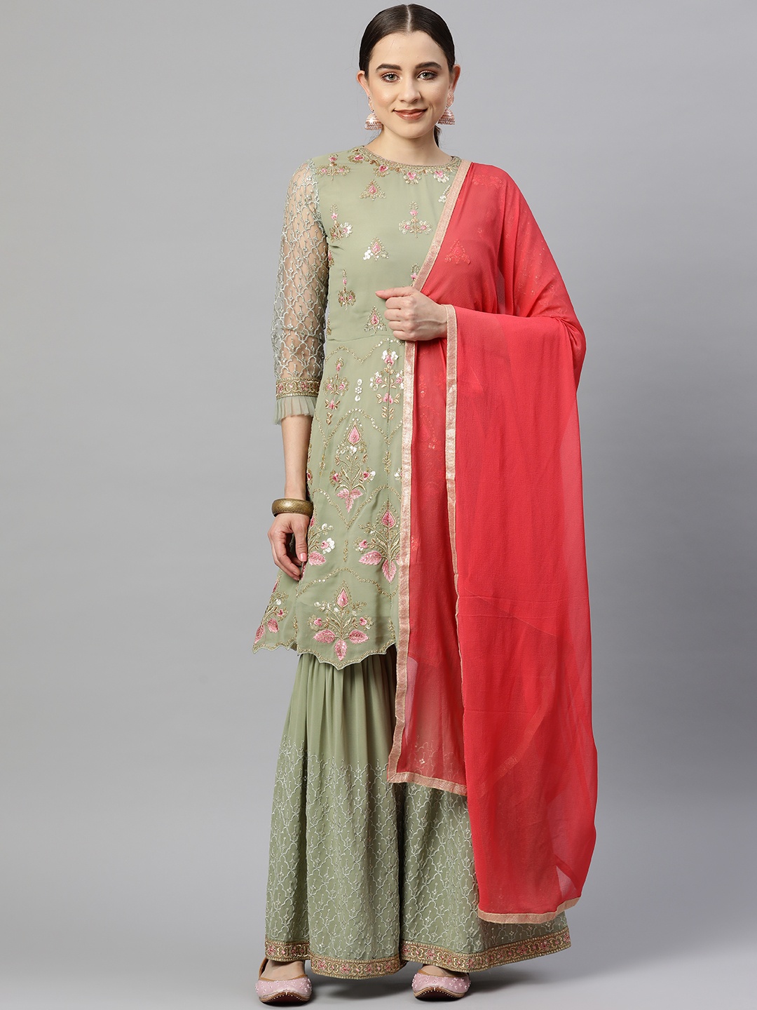 

Readiprint Fashions Embroidered Semi-Stitched Dress Material, Green