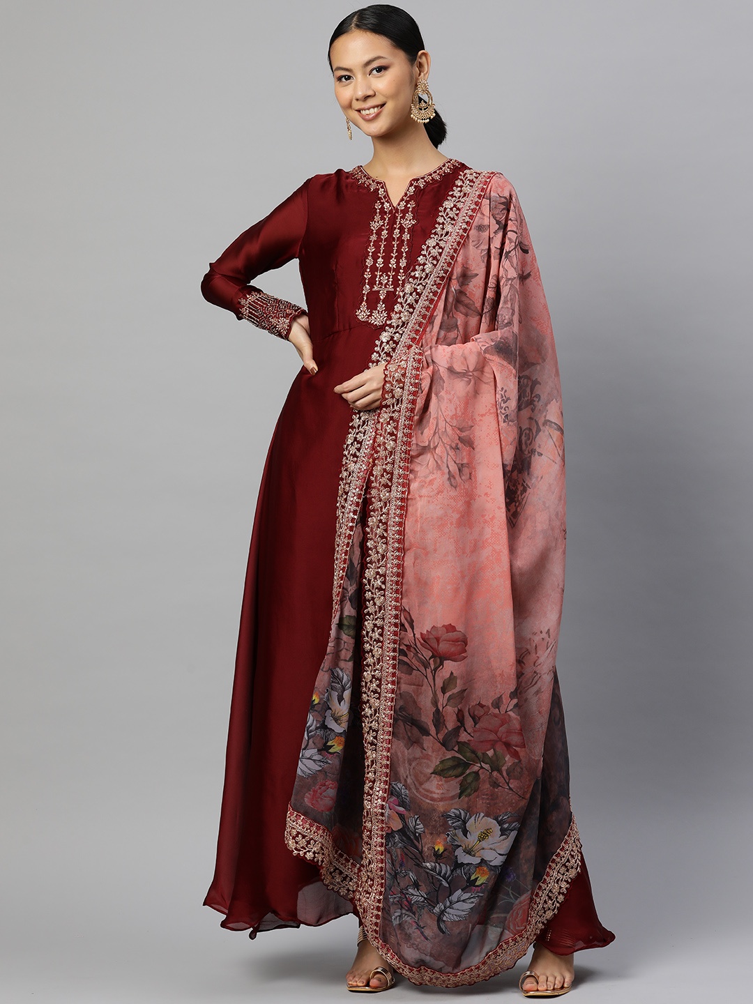 

Readiprint Fashions Embroidered Semi-Stitched Dress Material, Maroon