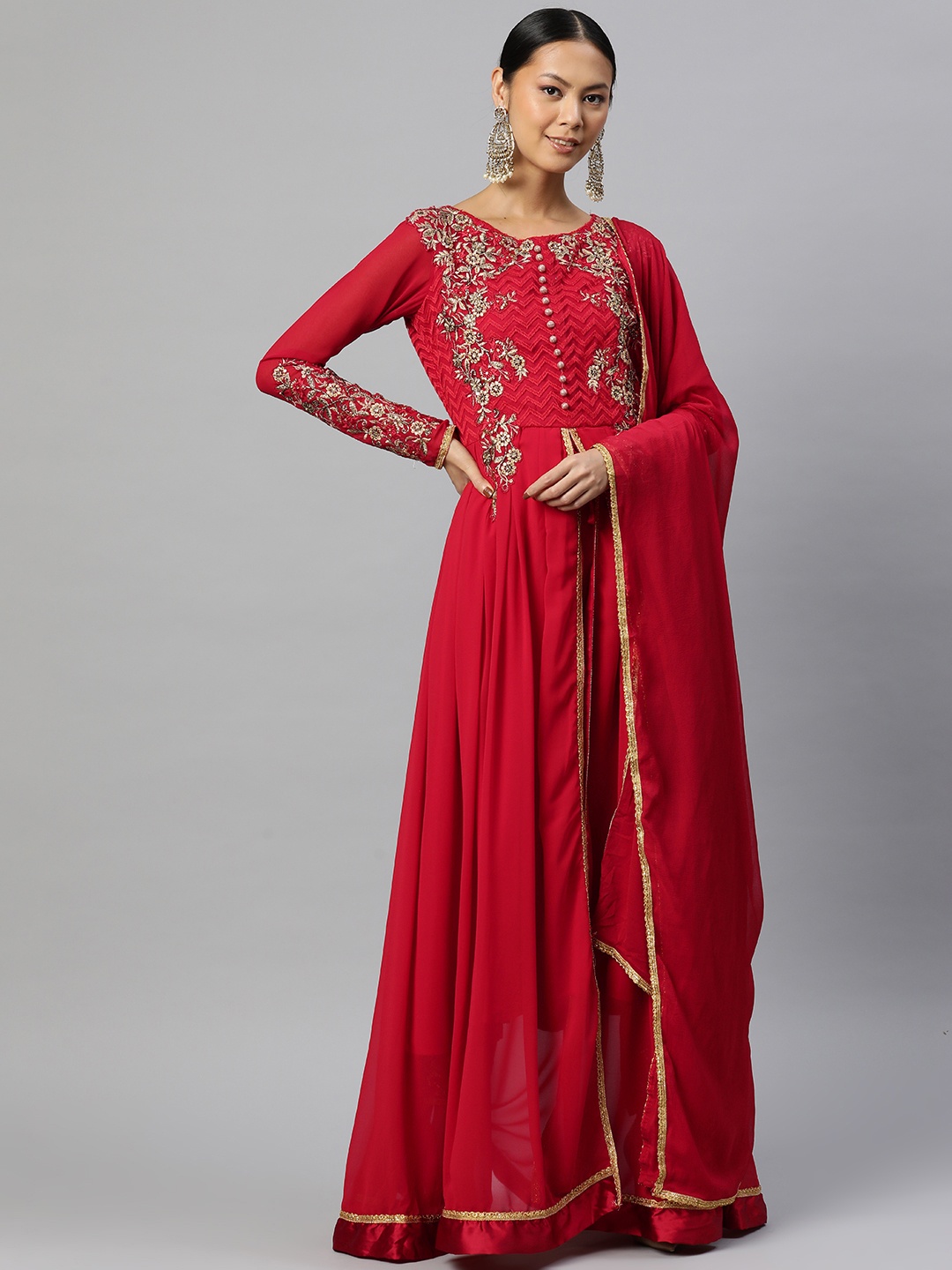

Readiprint Fashions Embroidered Semi-Stitched Dress Material, Red