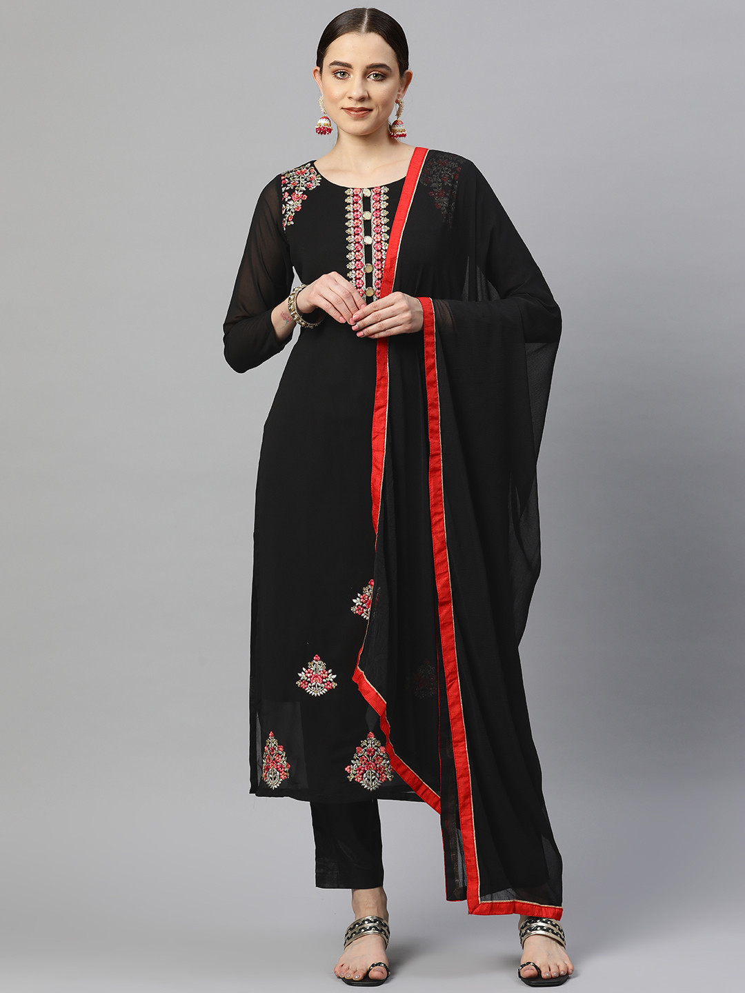 

Readiprint Fashions Embroidered Semi-Stitched Dress Material, Black