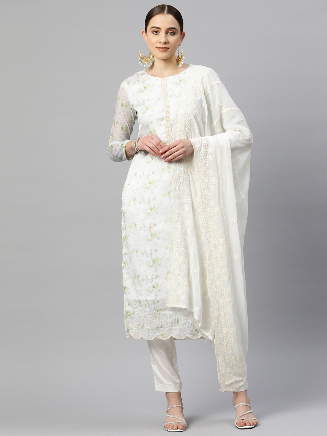 

Readiprint Fashions Printed Satin Semi-Stitched Dress Material, Off white
