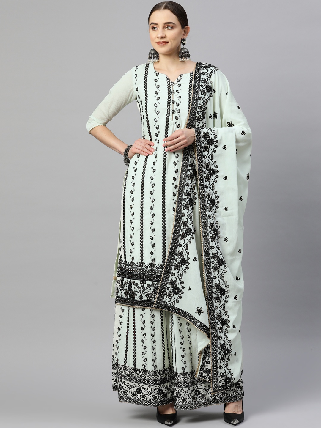 

Readiprint Fashions Embroidered Semi-Stitched Dress Material, Cream