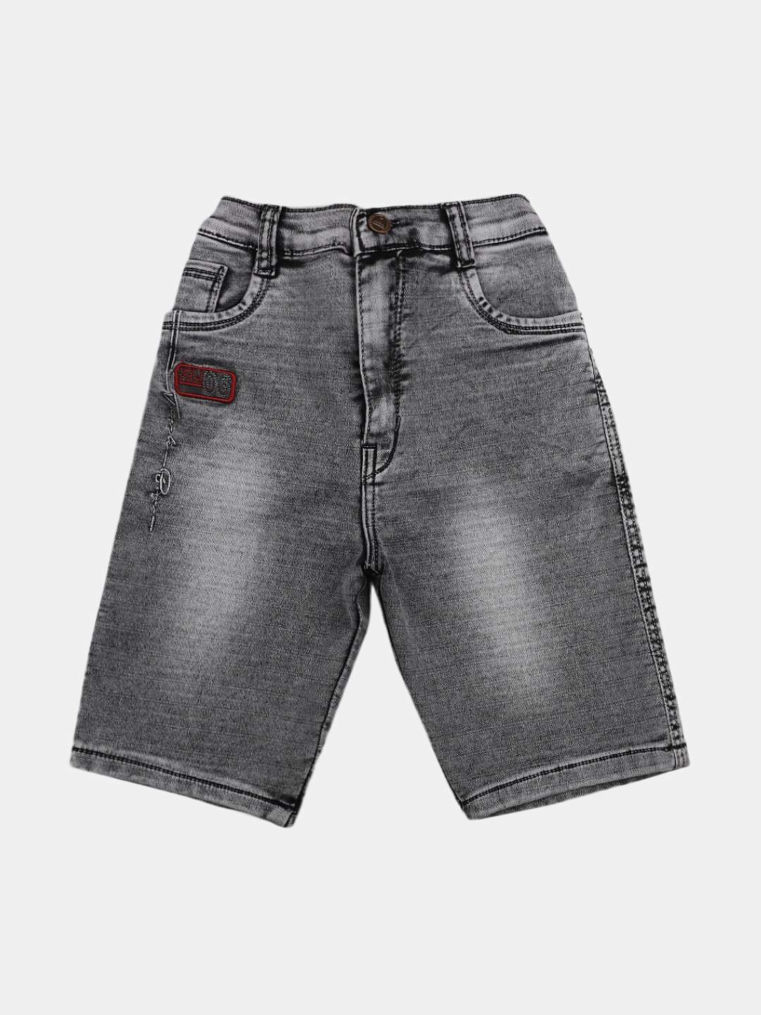 

V-Mart Boys Washed Mid-Rise Denim Shorts, Grey