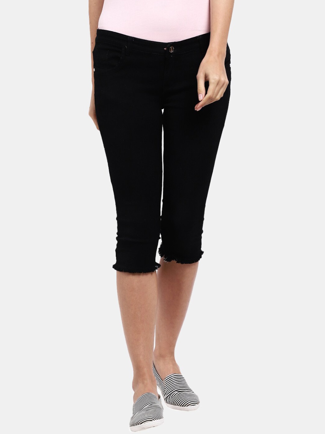 

V-Mart Women Regular Fit Denim Capris, Black