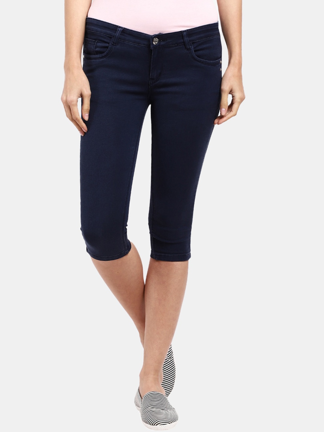 

V-Mart Women Mid-Rise Denim Capris, Navy blue