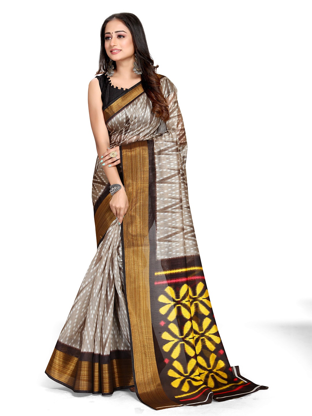 

Mitera Geometric Printed Bagh Saree, Beige