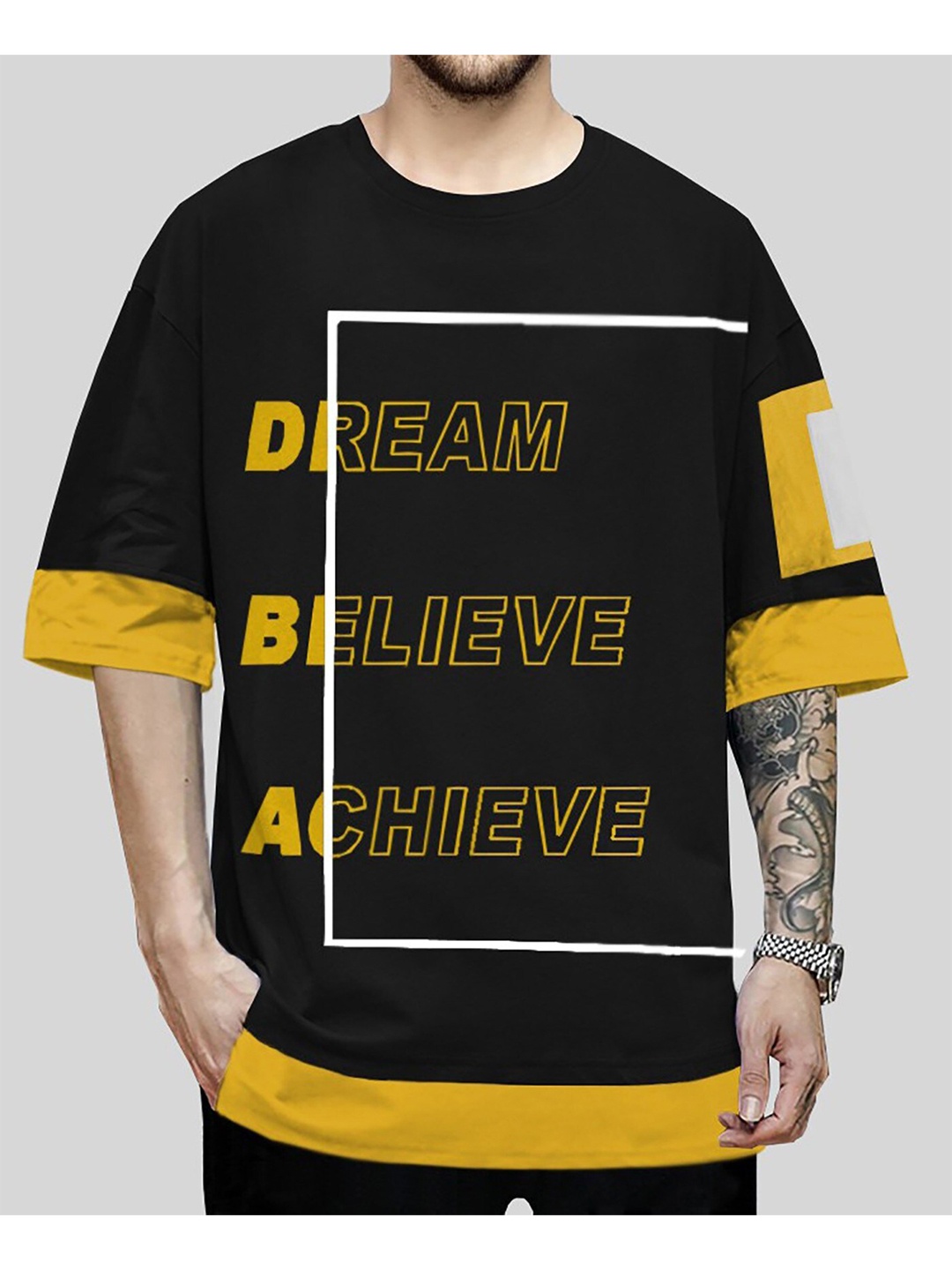 

BLIVE Typography Printed Round Neck Short Sleeves T-shirt, Black