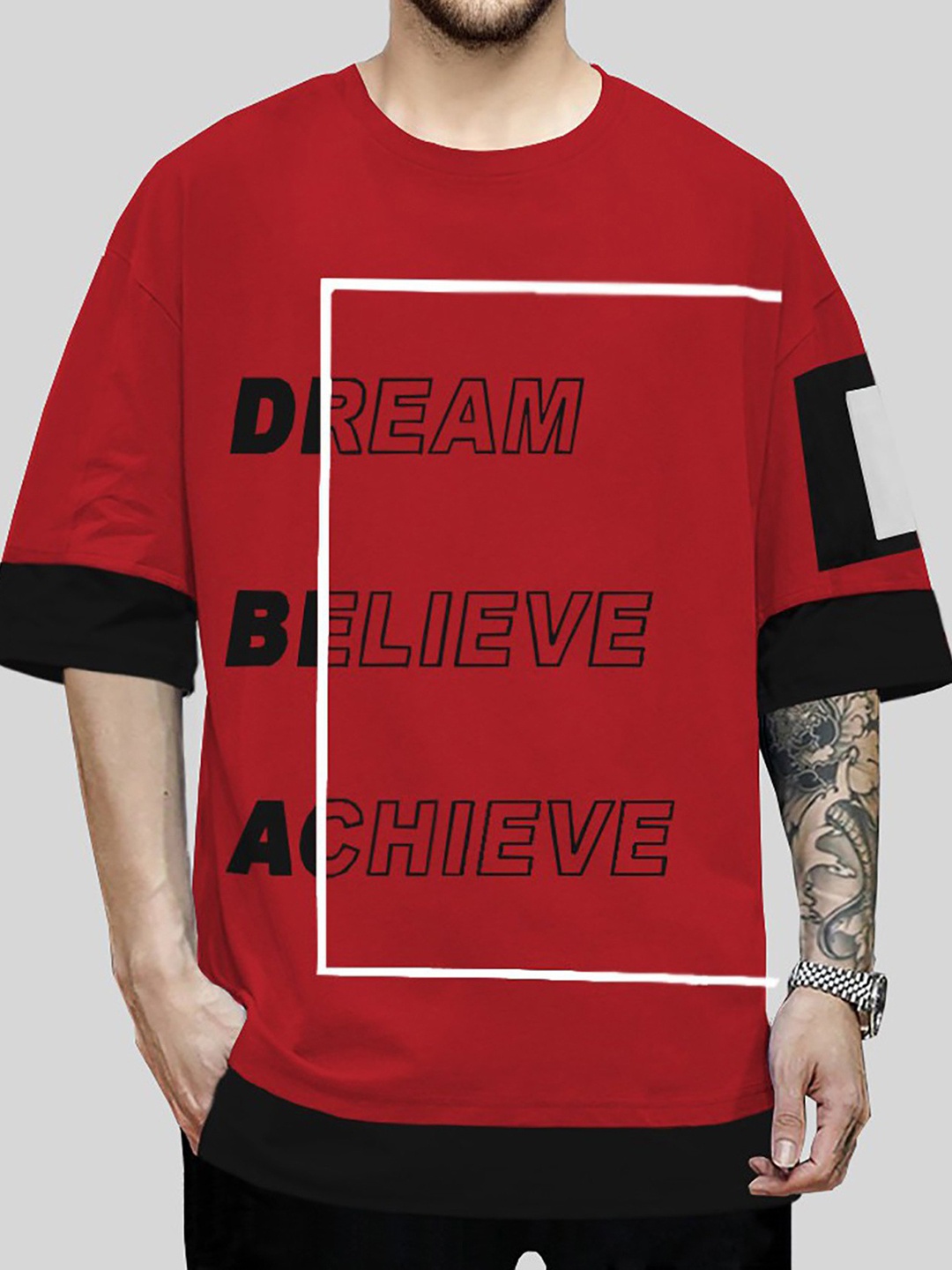 

BLIVE Typography Printed Round Neck Cotton T-shirt, Red