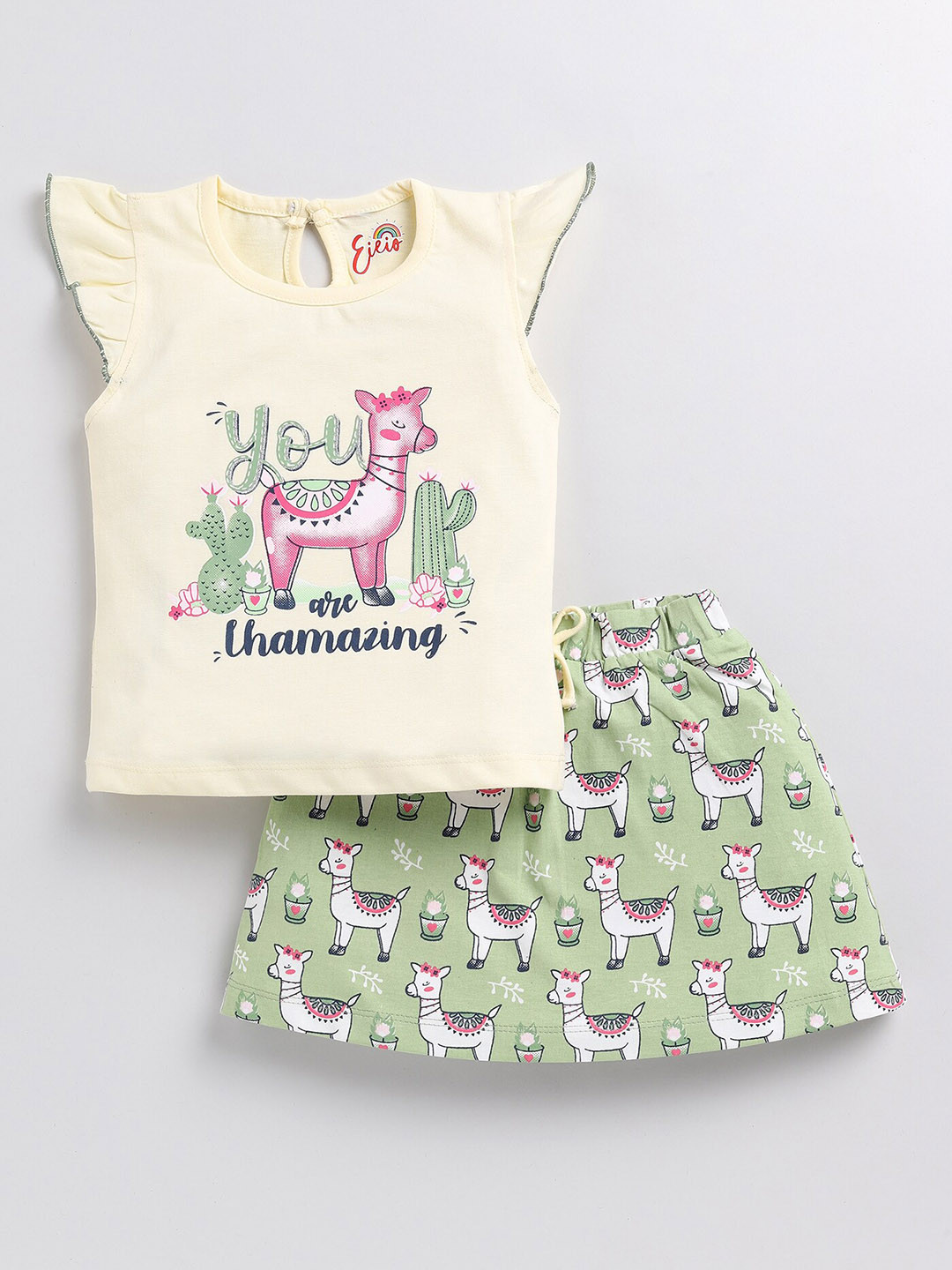 

Eieio Girls Printed Pure Cotton Top with Skirt, Yellow