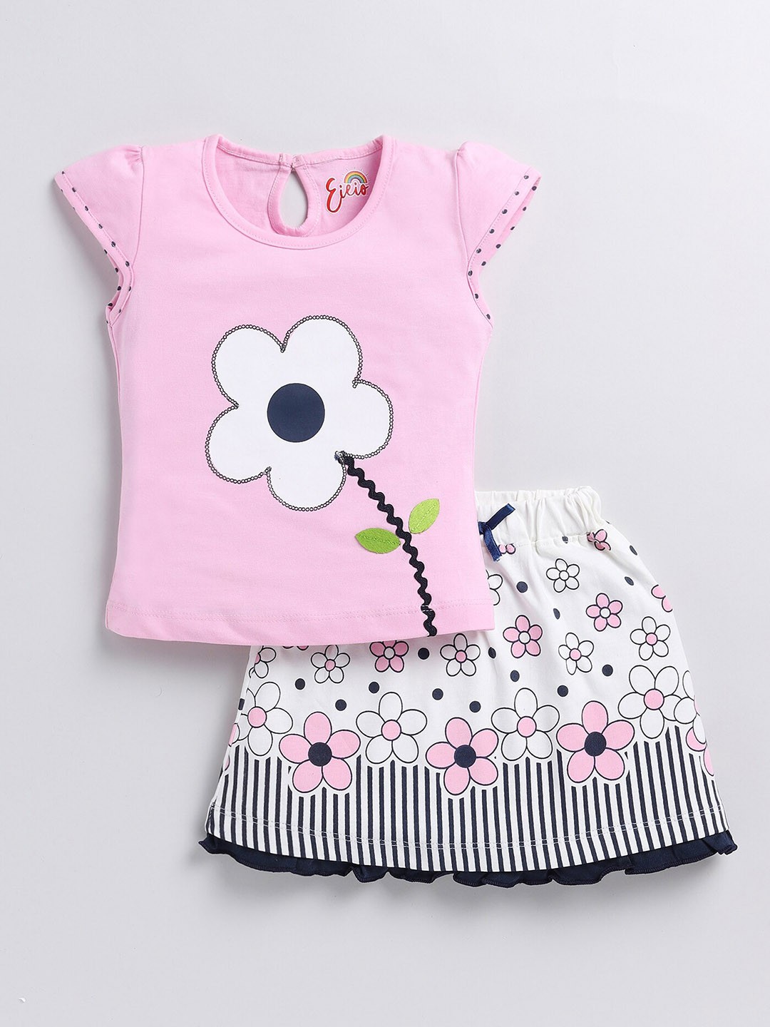 

Eieio Girls Floral Printed Pure Cotton Top with Skirt, Pink