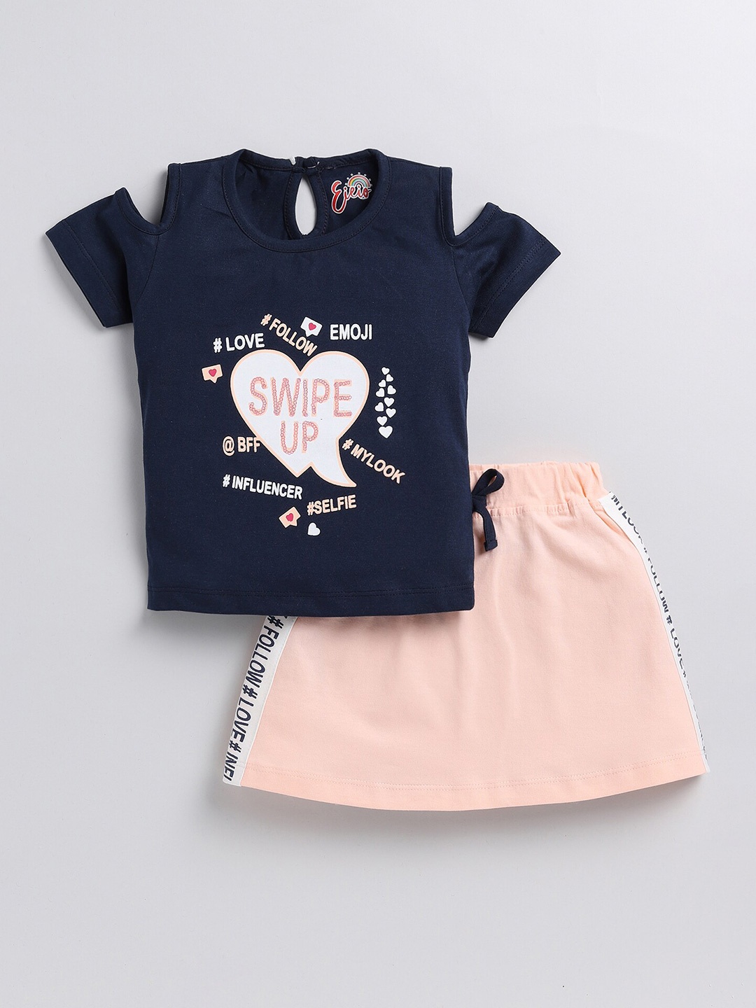 

Eieio Girls Printed Pure Cotton Top with Skirt, Peach