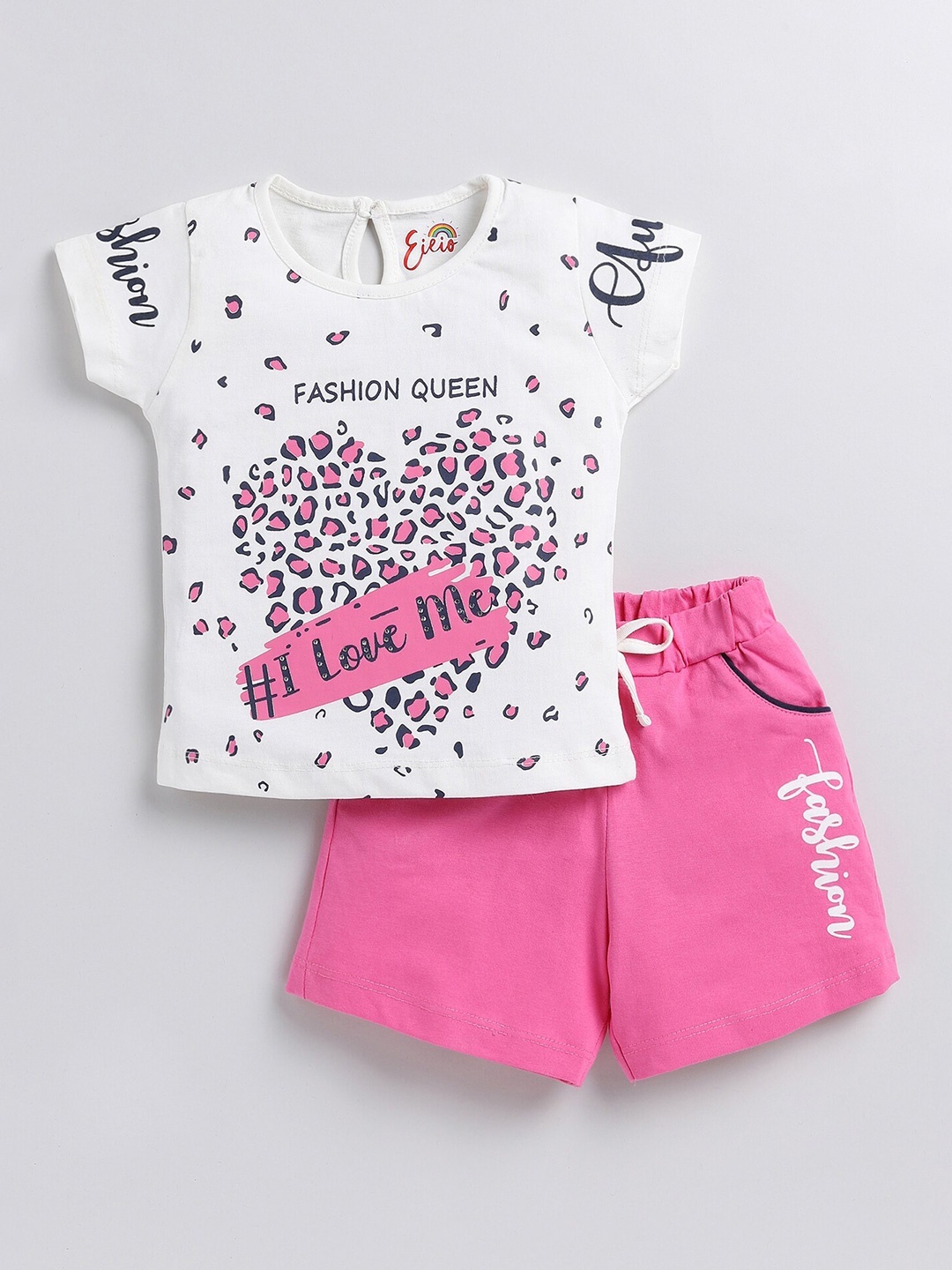 

Eieio Girls Printed Pure Cotton Top with Shorts, Peach