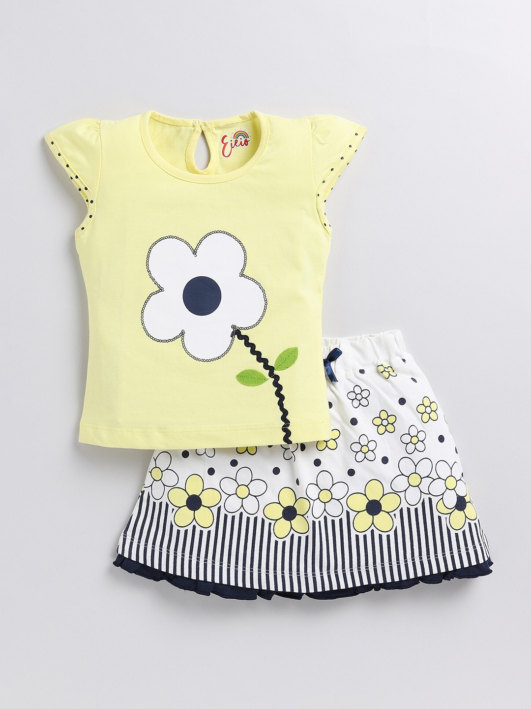 

Eieio Girls Printed Pure Cotton Top with Skirt, Yellow