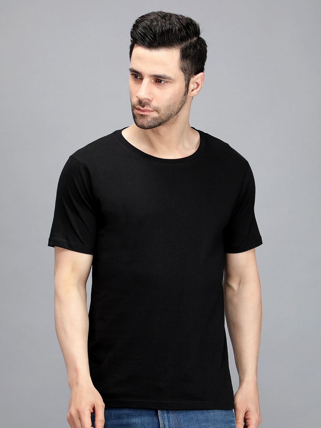 

TRENDY RABBIT Men Round Neck Short Sleeves Cotton T-shirt, Black