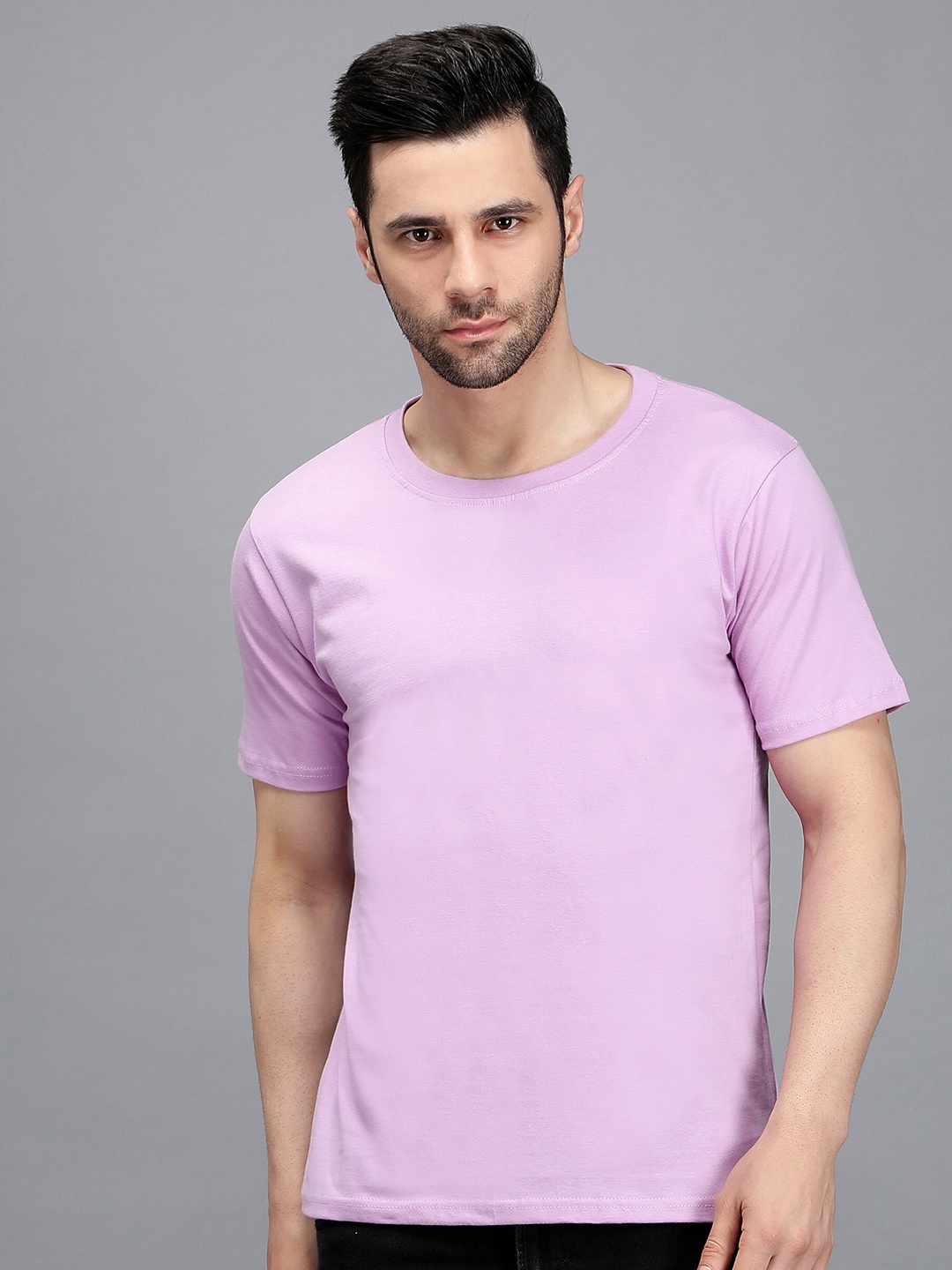 

TRENDY RABBIT Men Round Neck Short Sleeves Cotton T-shirt, Lavender
