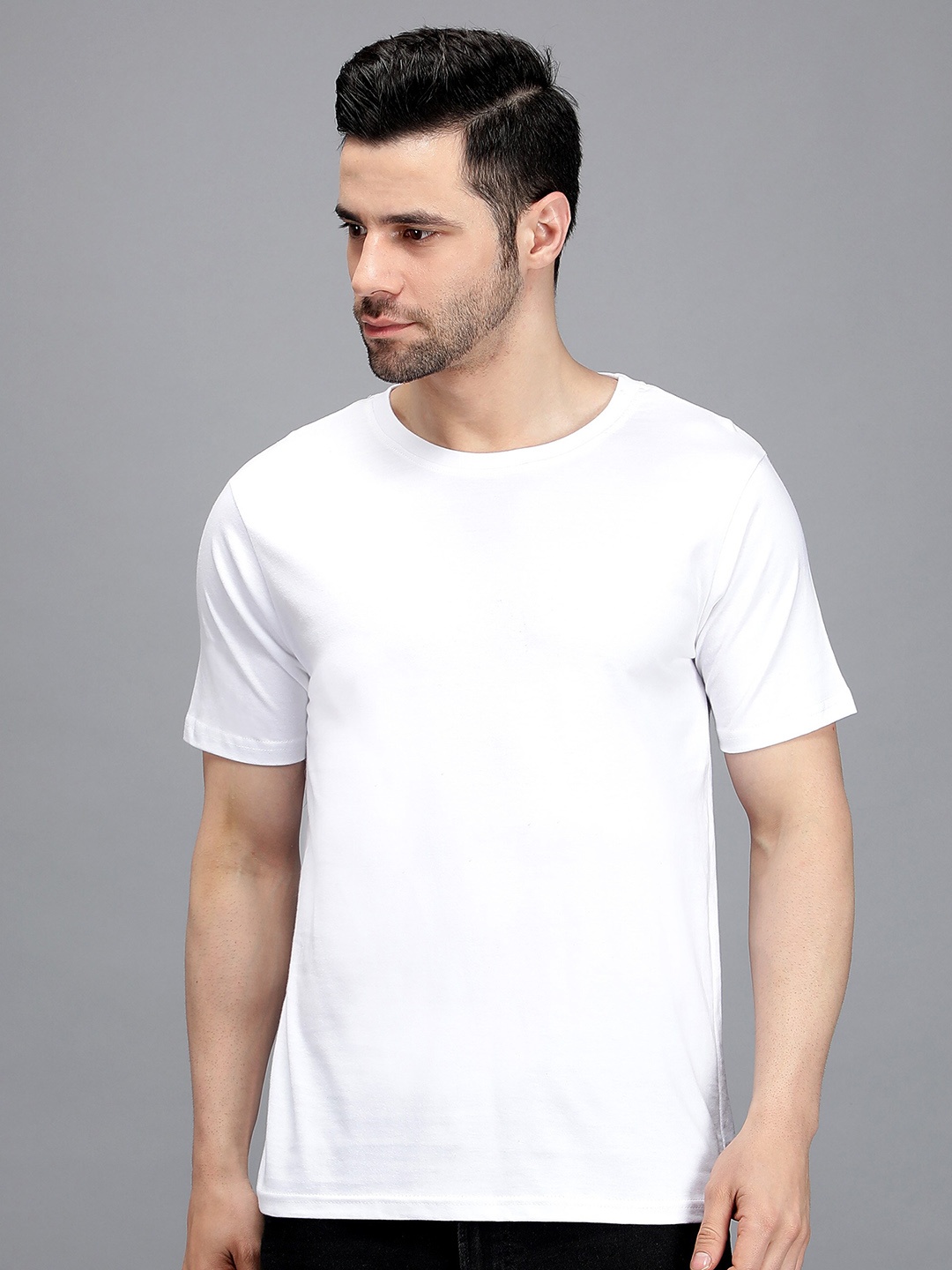 

TRENDY RABBIT Men Round Neck Short Sleeves Cotton T-shirt, White