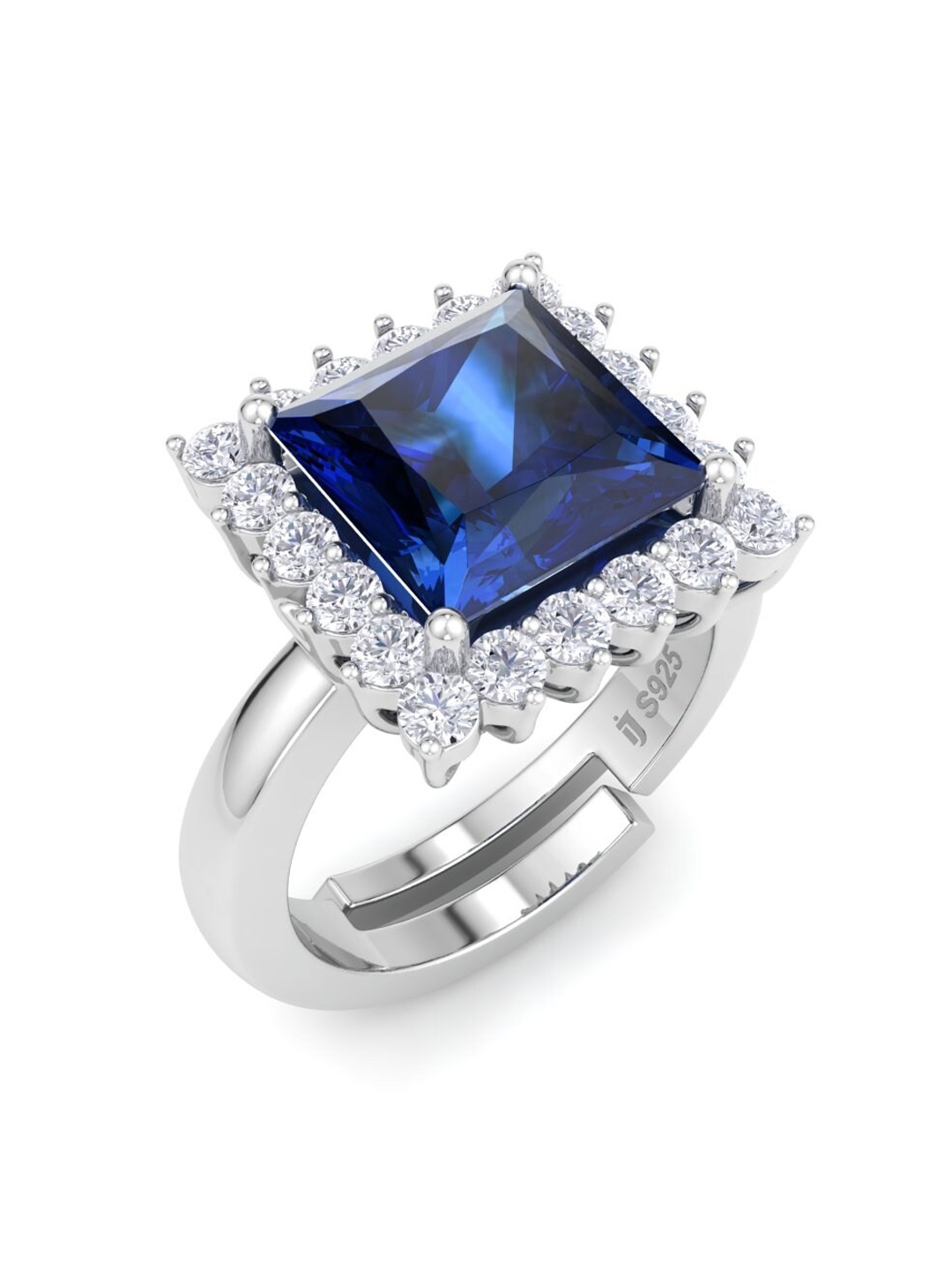 

Inddus Jewels 925 Sterling Silver Rhodium-Plated & CZ With Square-Charm Finger Ring
