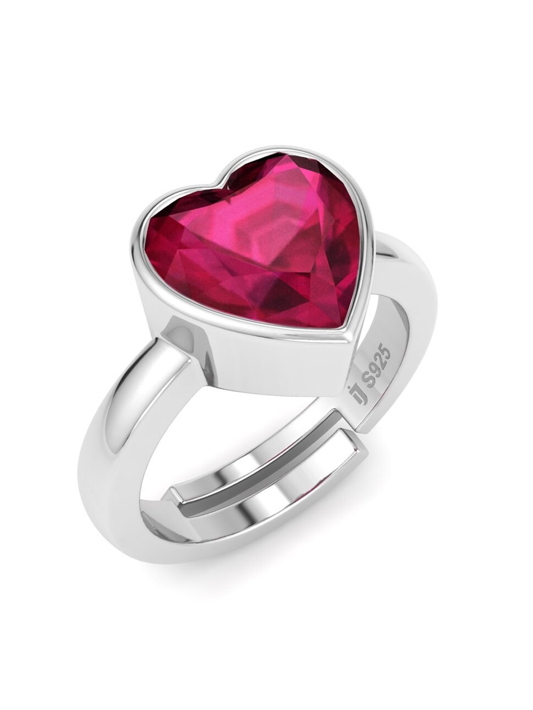 

Inddus Jewels 925 Sterling Silver Rhodium-Plated Heart Shaped Adjustable Finger Ring