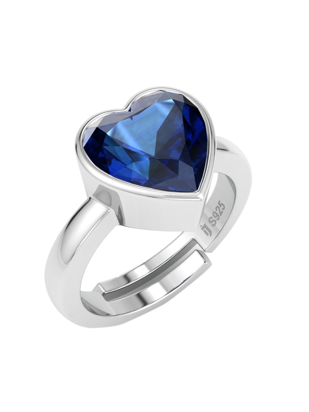 

Inddus Jewels Rhodium-Plated CZ-Studded Adjustable Finger Ring, Blue