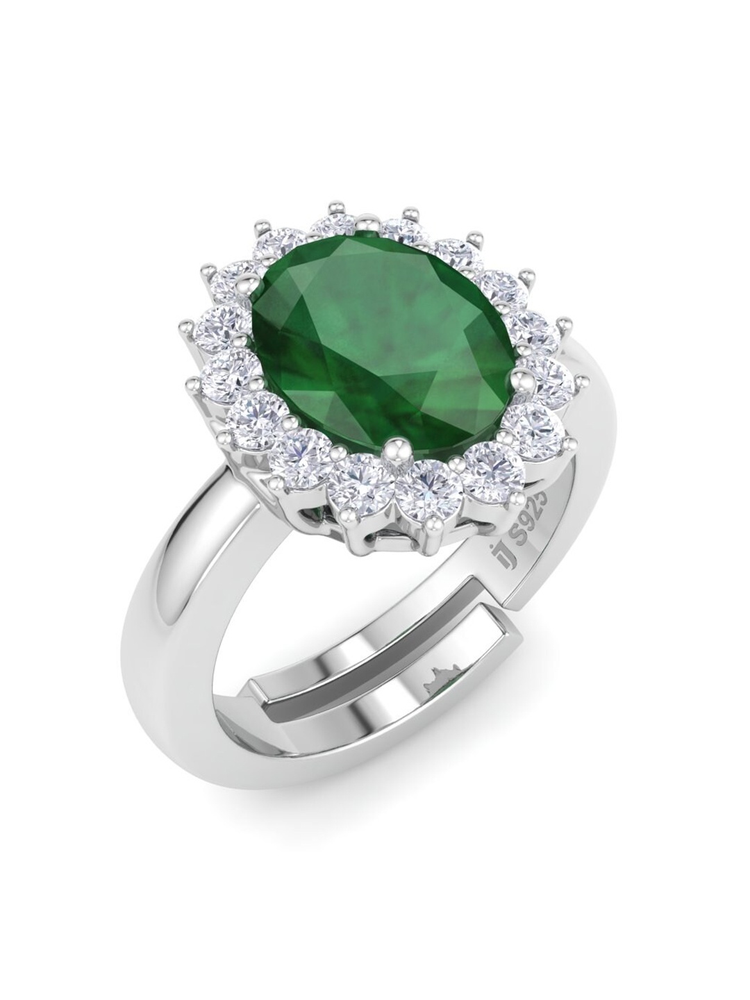 

Inddus Jewels 925 Sterling Silver Rhodium-Plated CZ Oval Shaped Adjustable Finger Ring