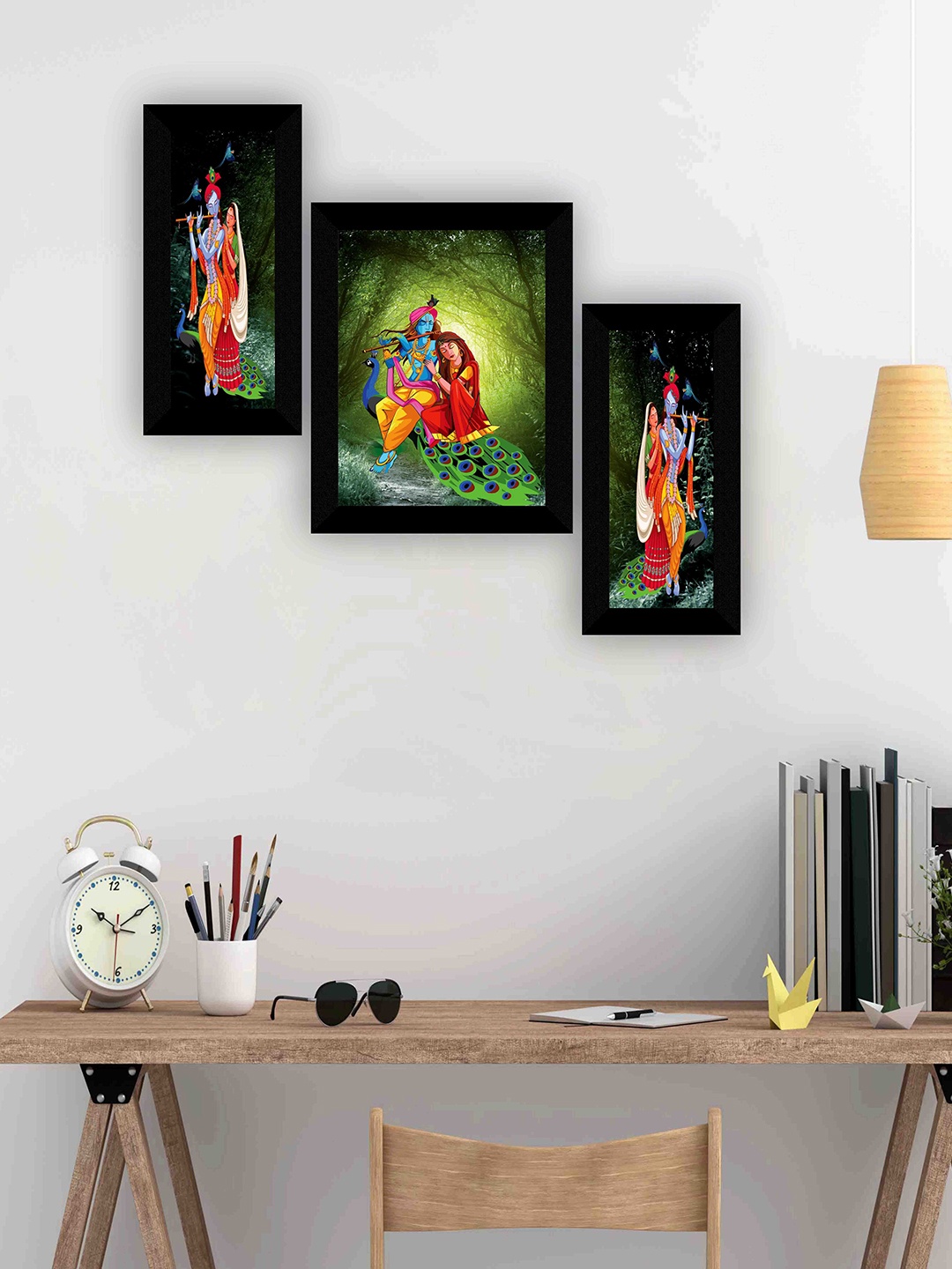 

SAF Black & Green 3 Pieces Modern Painting Framed Wall Art