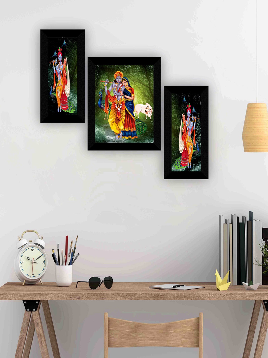 

SAF Black & Green 3 Pieces Radha Krishna Painting Wall Arts