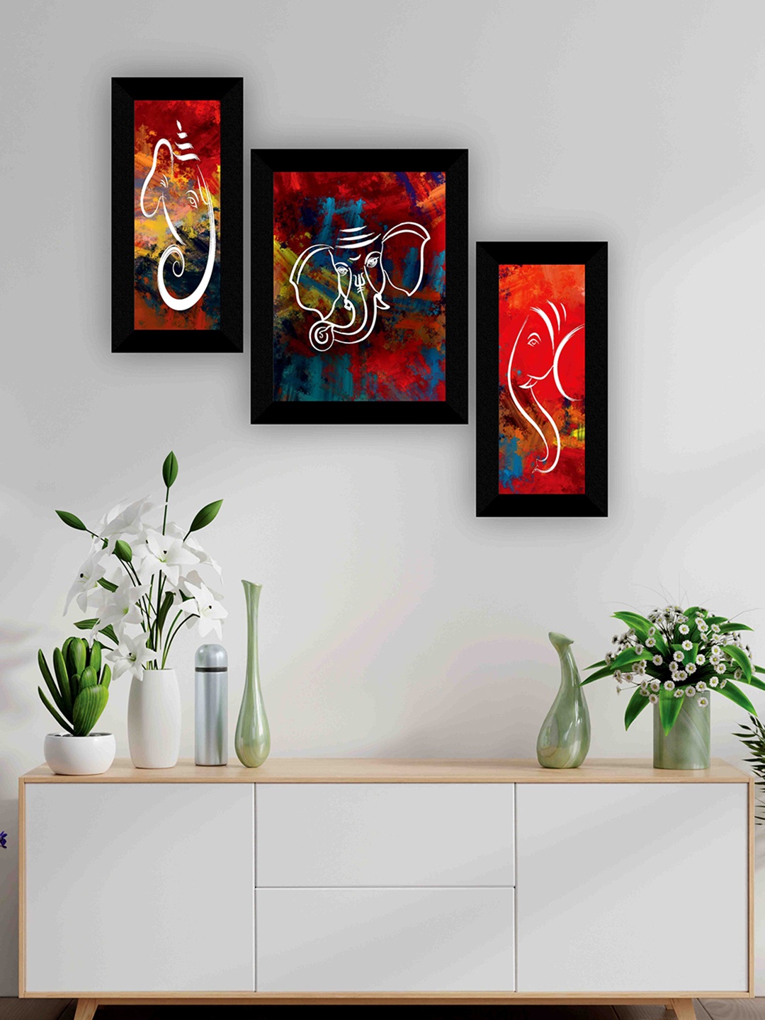 

SAF Red & Blue 3 Pieces Ganesha Painting Wall Art