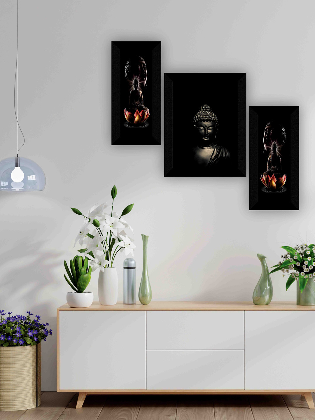 

SAF Black 3 Pieces Buddha Painting Framed Wall Art