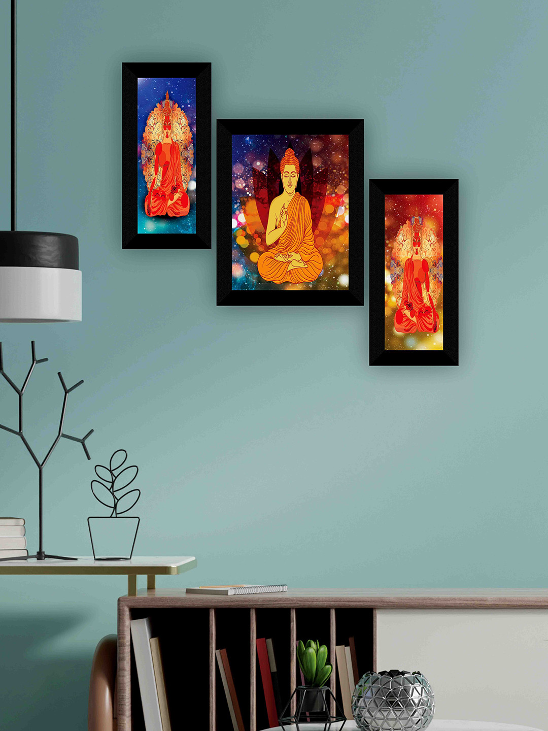 

SAF Orange Coloured & Blue 3 Pieces Buddha Painting Framed Wall Art