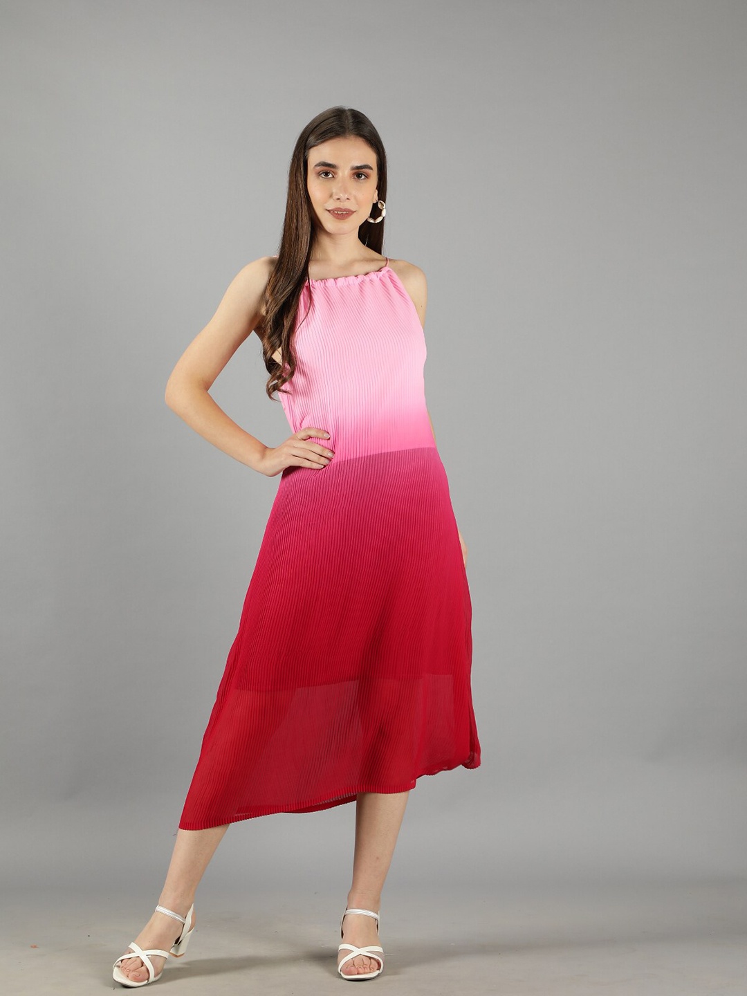 

Svelte Couture Colourblocked Georgette Fit & Flare Midi Dress, Pink