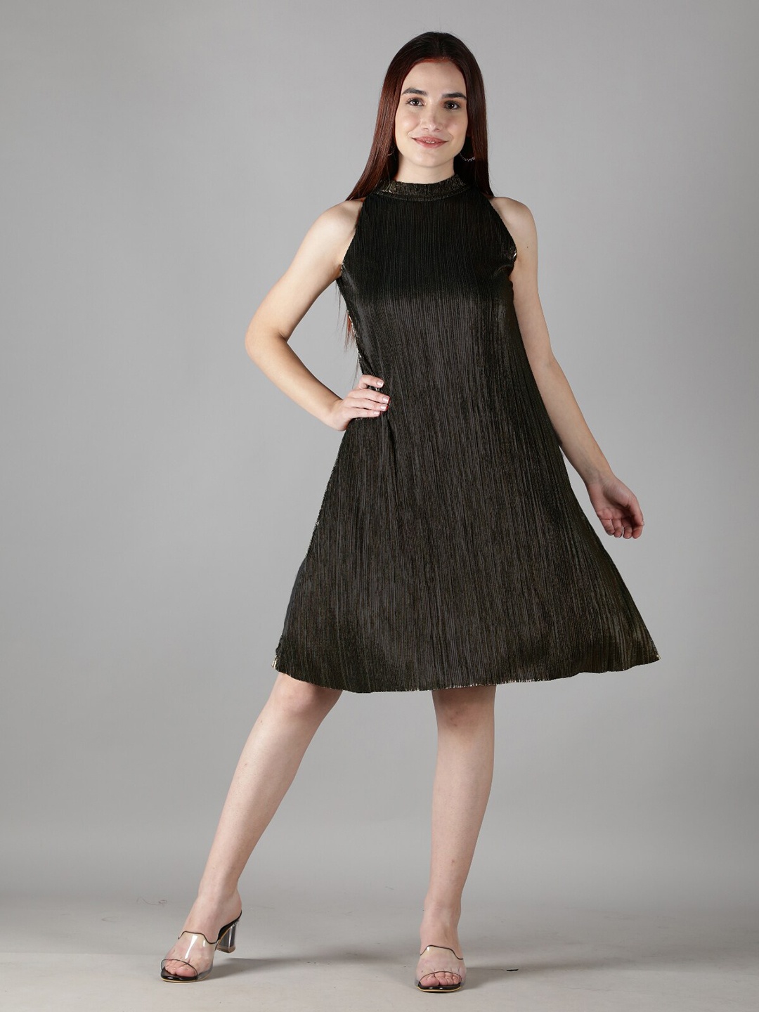 

Svelte Couture Accordion Pleats A-Line Dress, Black