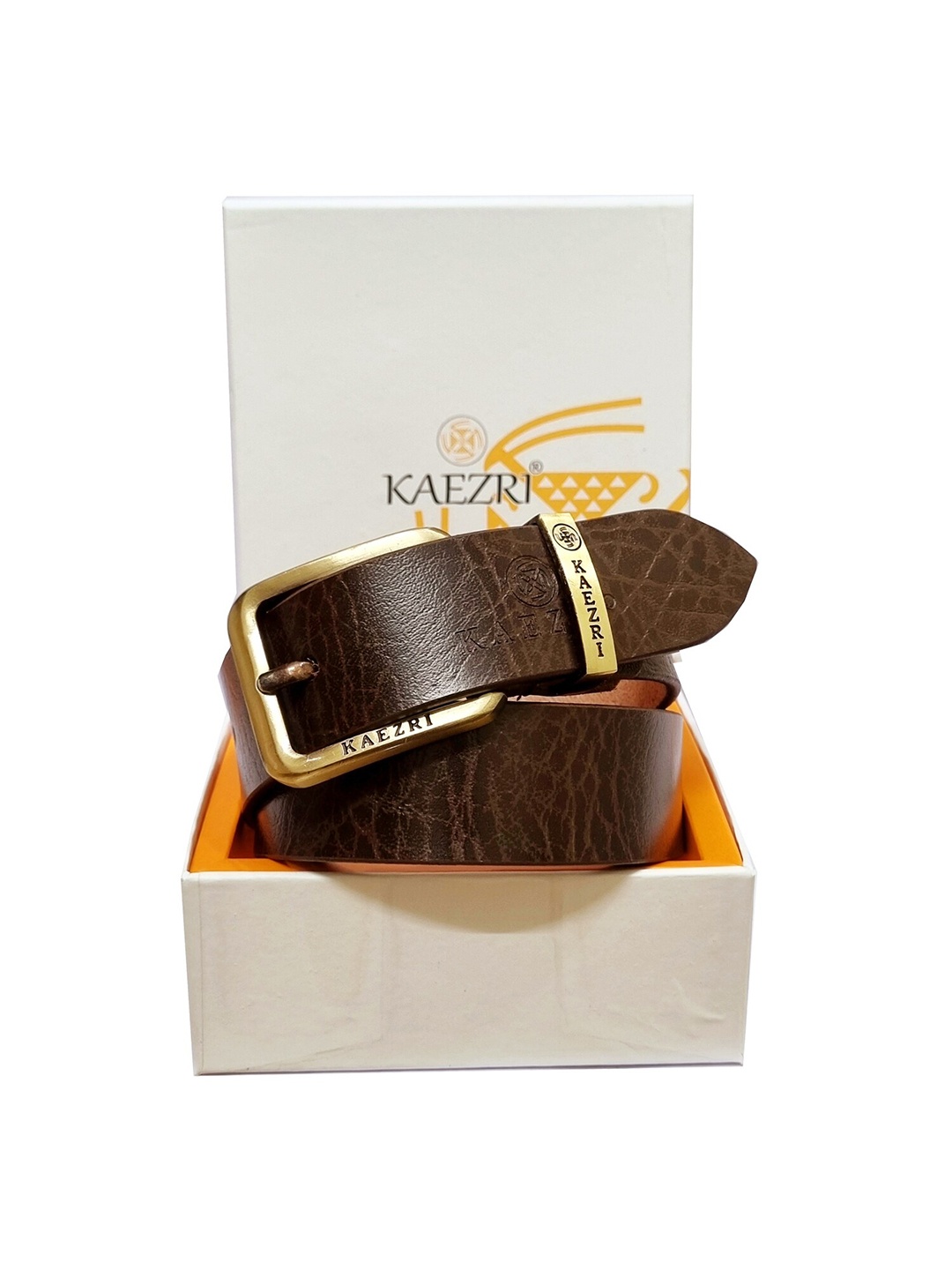 

KAEZRI Men Textured Leather Belt With Tang Closure, Brown