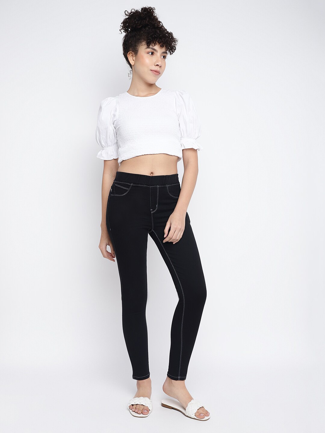 

TALES & STORIES Women Cotton Lycra Regular Fit Jeggings, Black