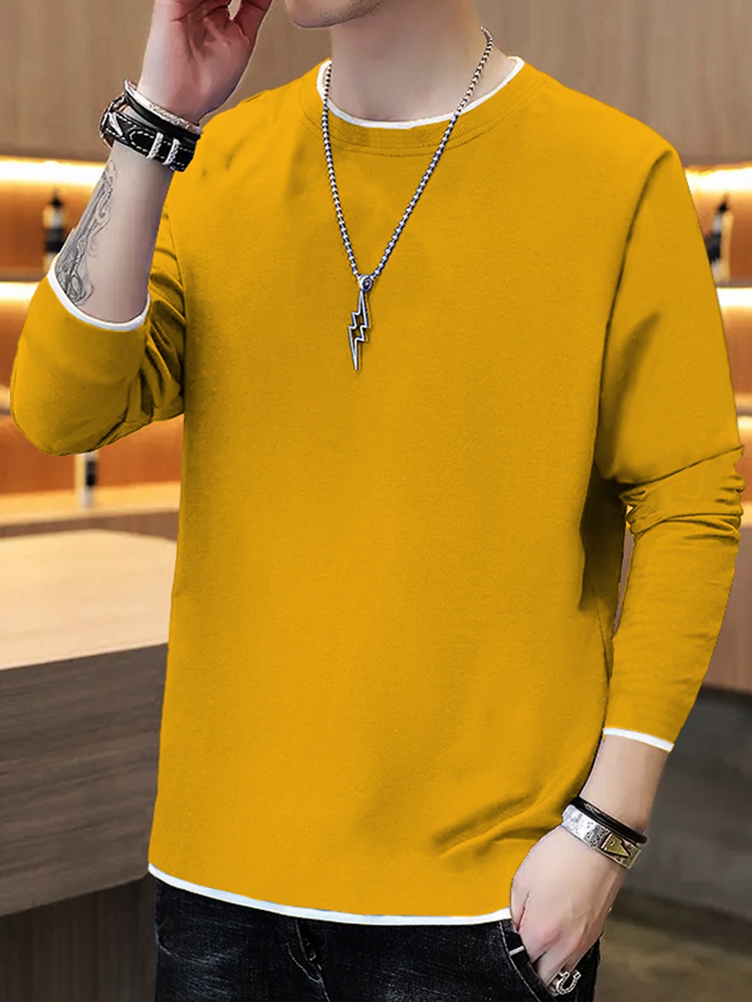 

TRIPR Round Neck Cotton Casual T-shirt, Yellow