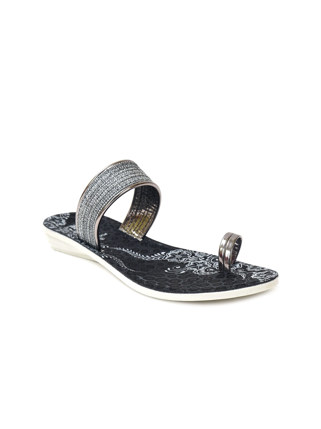 

Ajanta Women Printed Open Toe Flats, Black